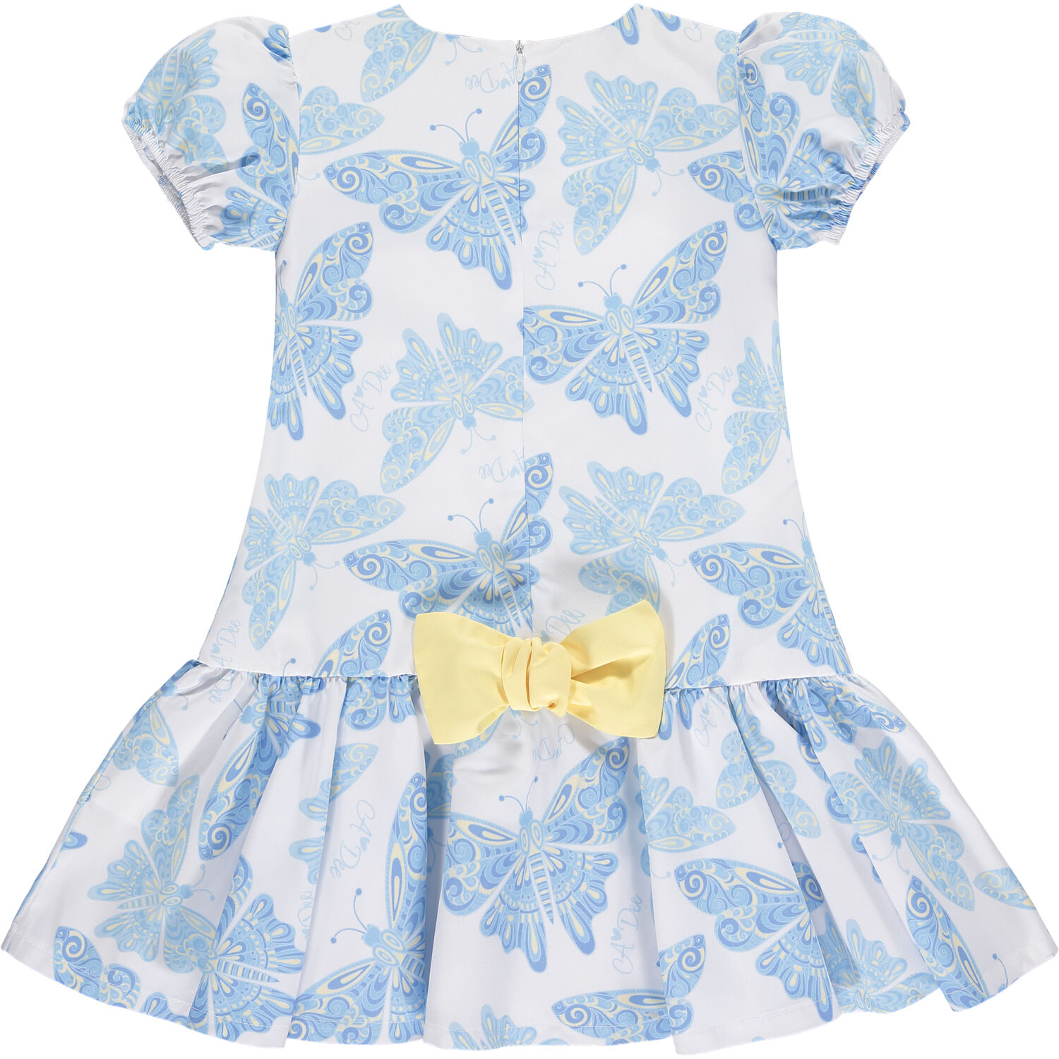 Girls White & Blue Butterfly Dress, 1, hi-res