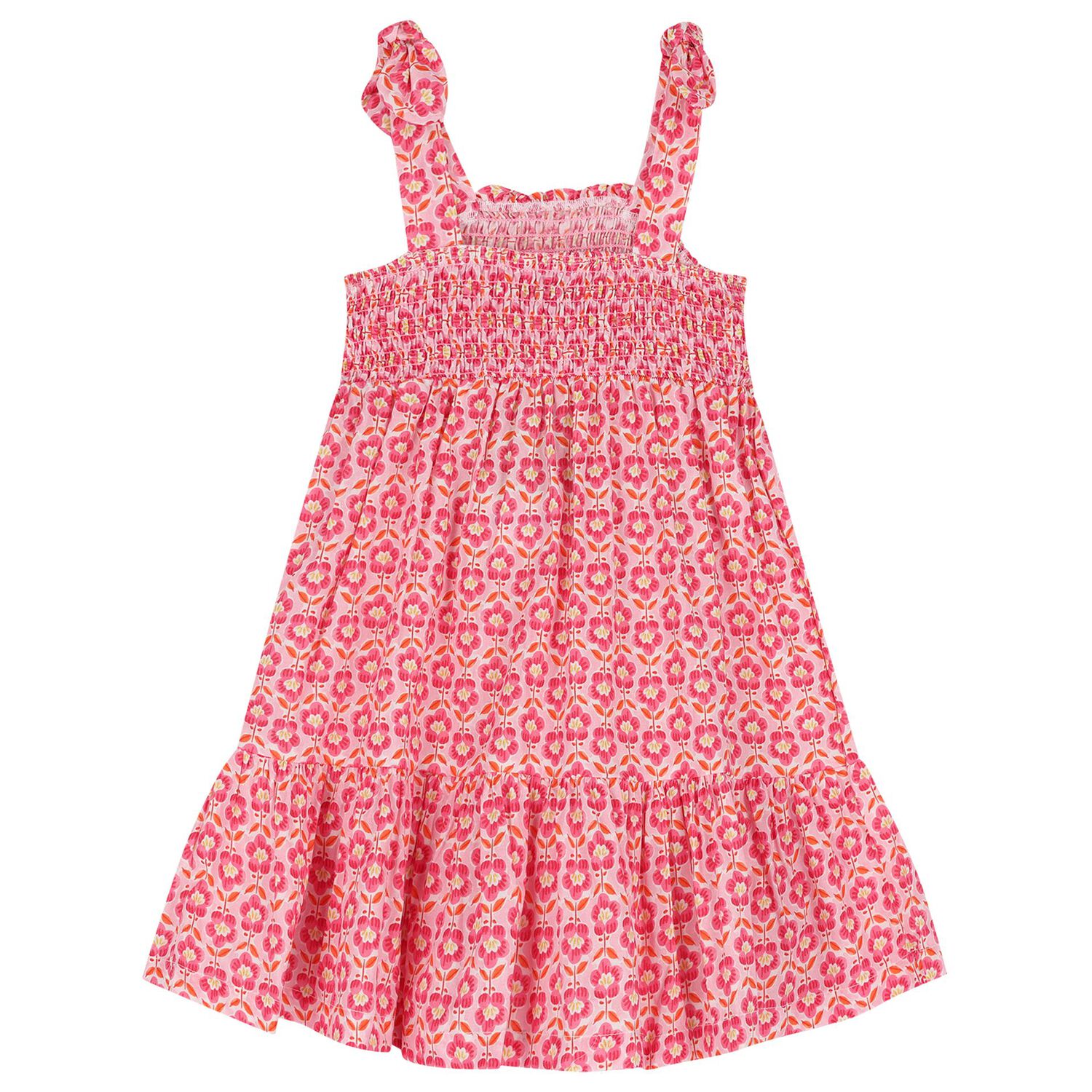 Girls Pink Floral Smocked Dress Set, 2, hi-res