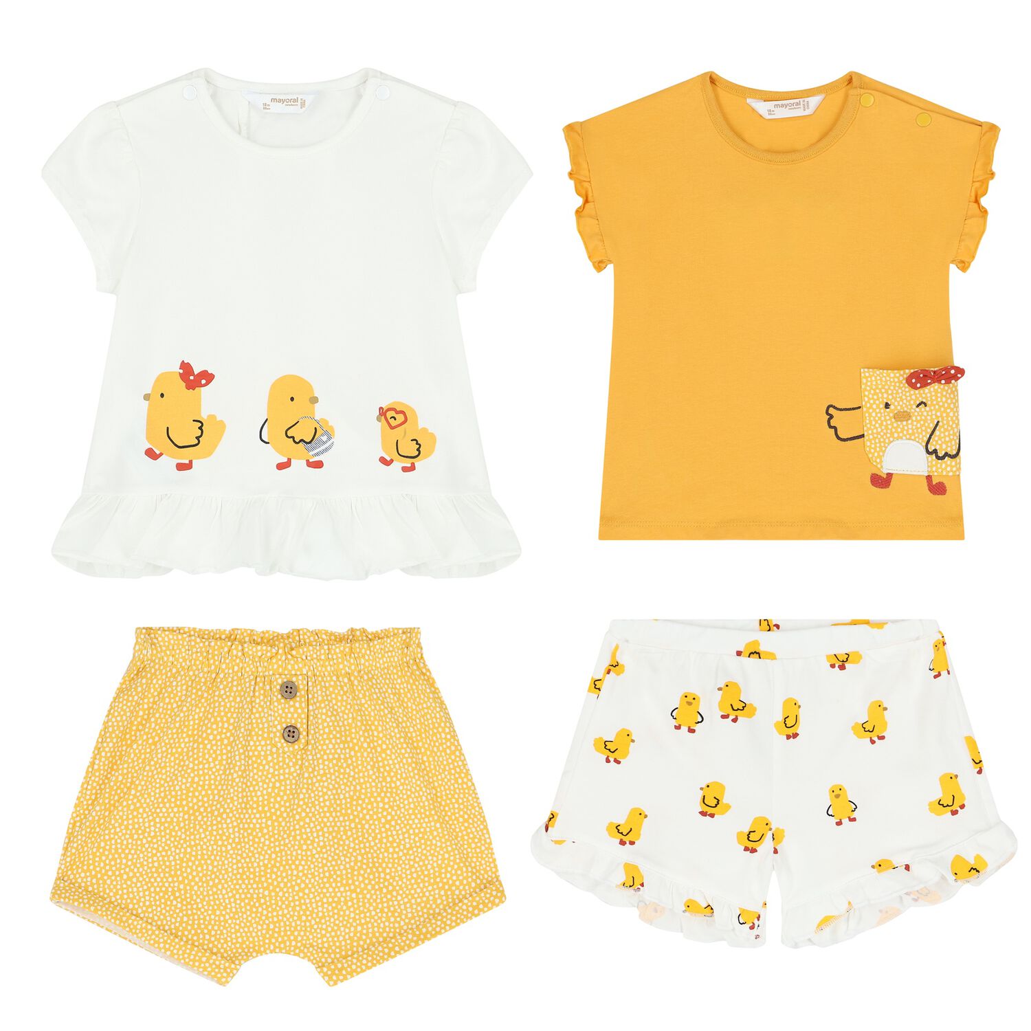 Baby Girls Yellow & White Shorts Set (4 Piece), 1, hi-res