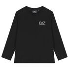 Boys Black Logo Long Sleeve Top, 3, hi-res