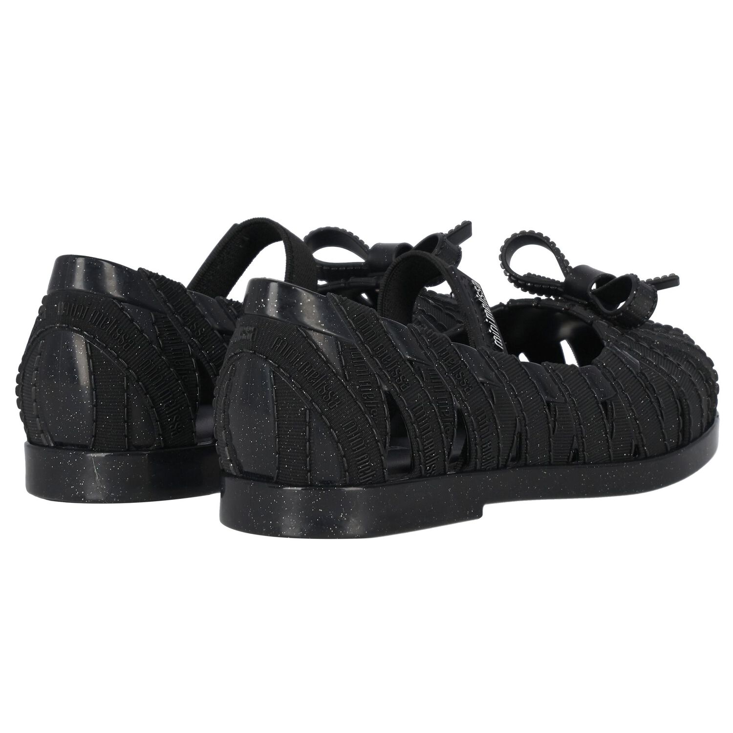 Younger Girls Black Bow Shoes, 1, hi-res