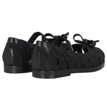 Younger Girls Black Bow Shoes