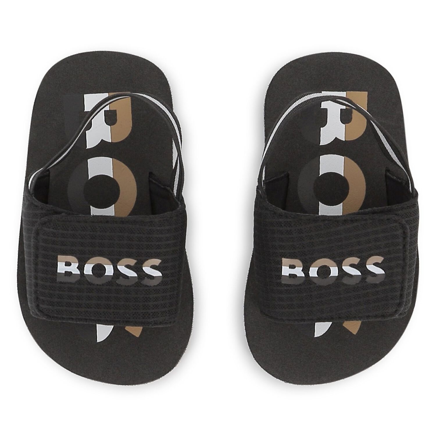 Boys Black Logo Sandals , 1, hi-res