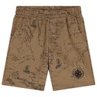 Boys Beige Compass Geo Map Shorts, 1, hi-res