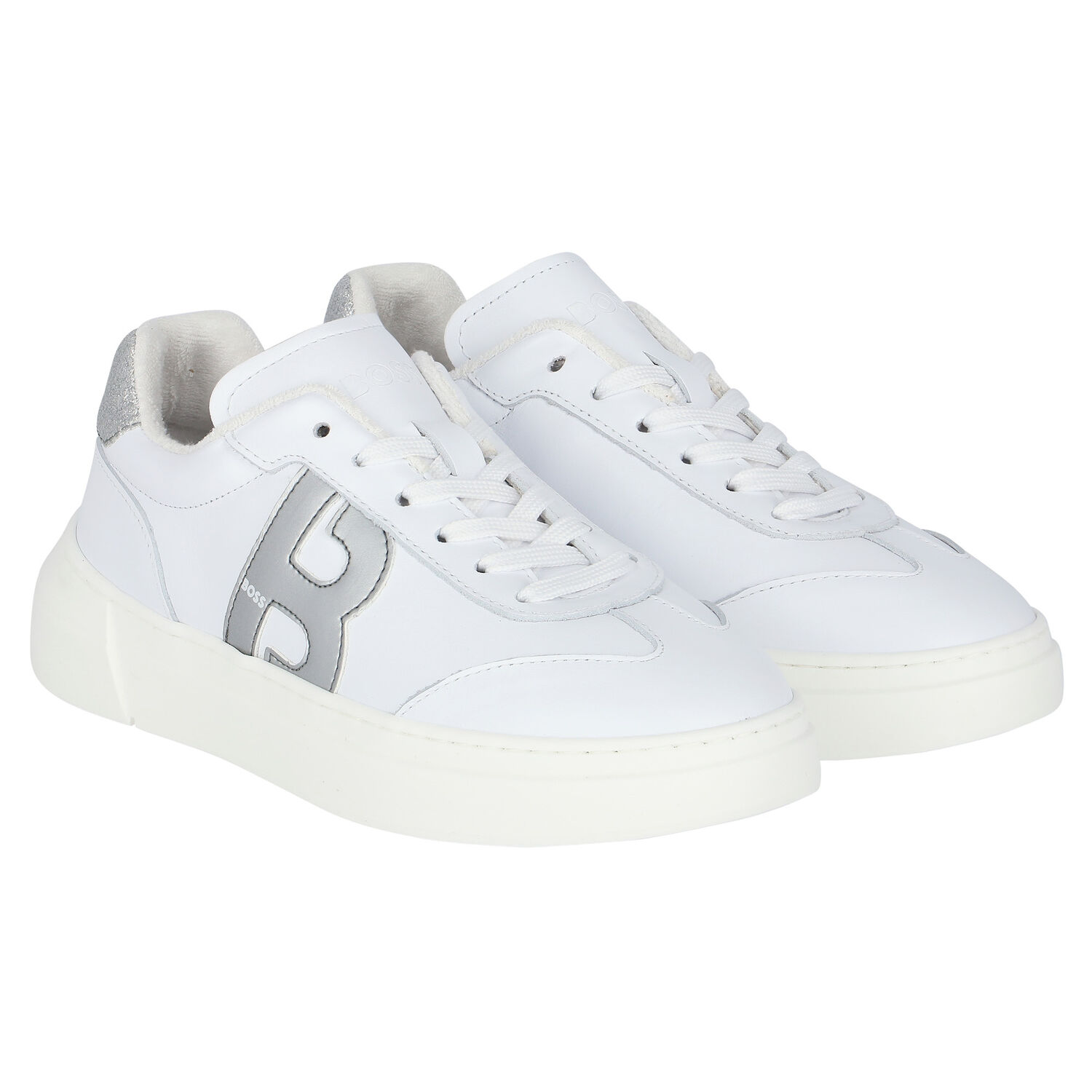 Girls White Logo Trainers, 1, hi-res image number null