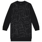 Girls Black Rhinestones Logo Dress, 1, hi-res