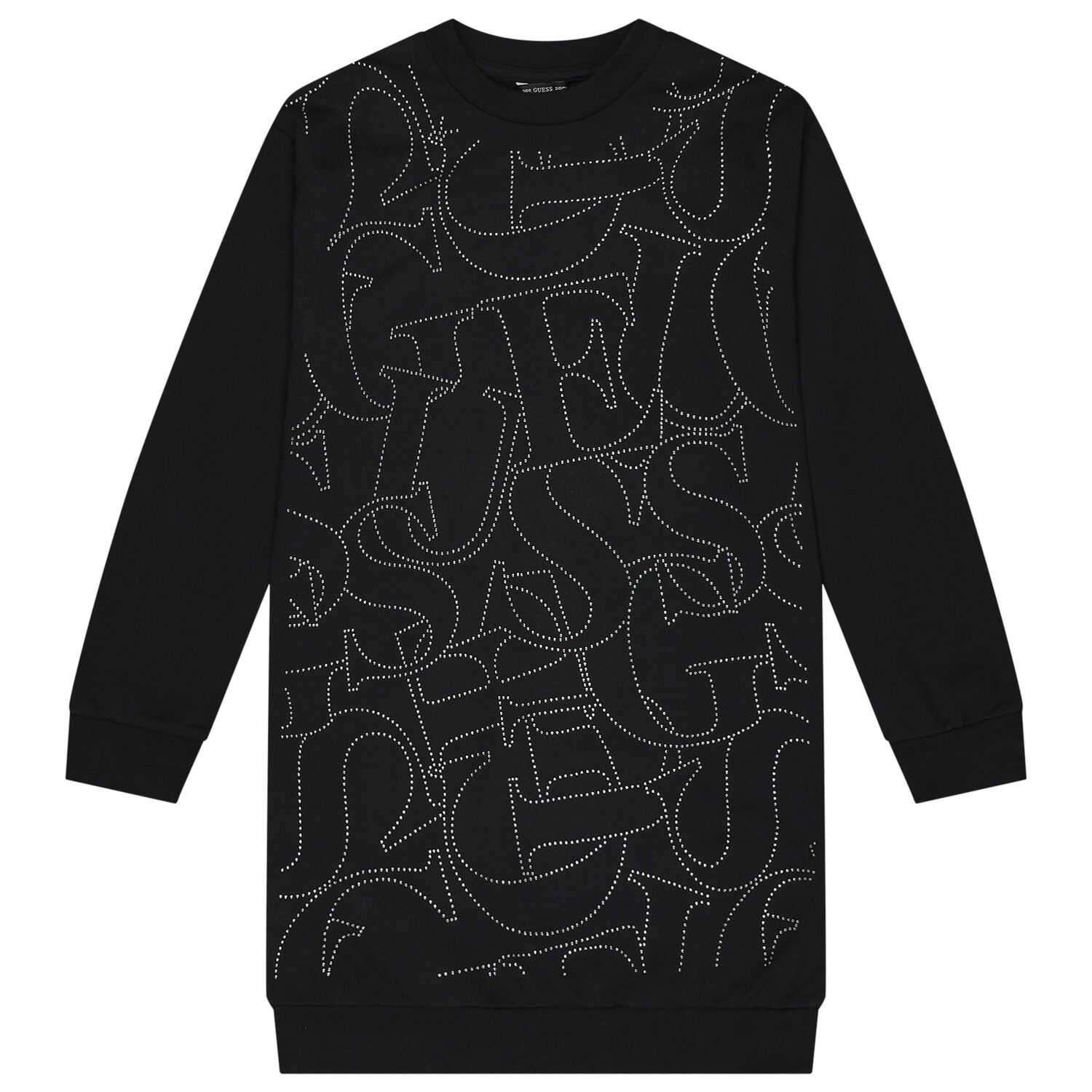 Girls Black Rhinestones Logo Dress, 1, hi-res