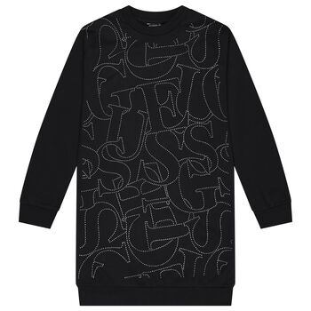 Girls Black Rhinestones Logo Dress