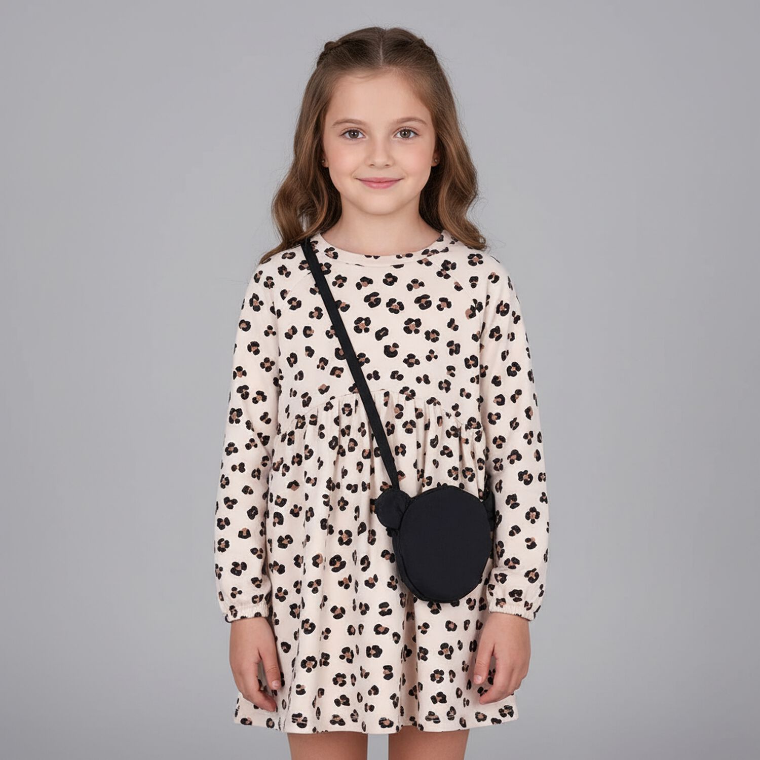 Girls Beige Leopard Dress Set, 1, hi-res