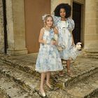 Girls Blue Floral Chiffon Dress, 1, hi-res