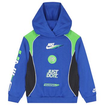 Boys Blue & Green Logo Hooded Top