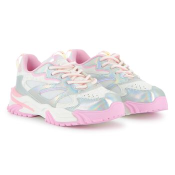 Girls Iridescent Silver, White & Pink Trainers