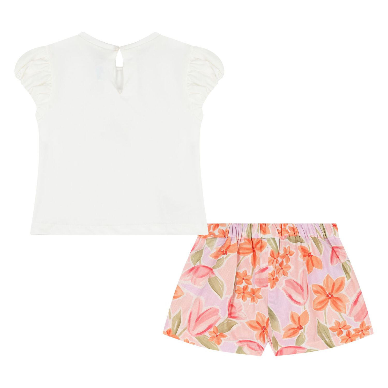 Younger Girls Ivory & Lilac Floral Shorts Set, 1, hi-res