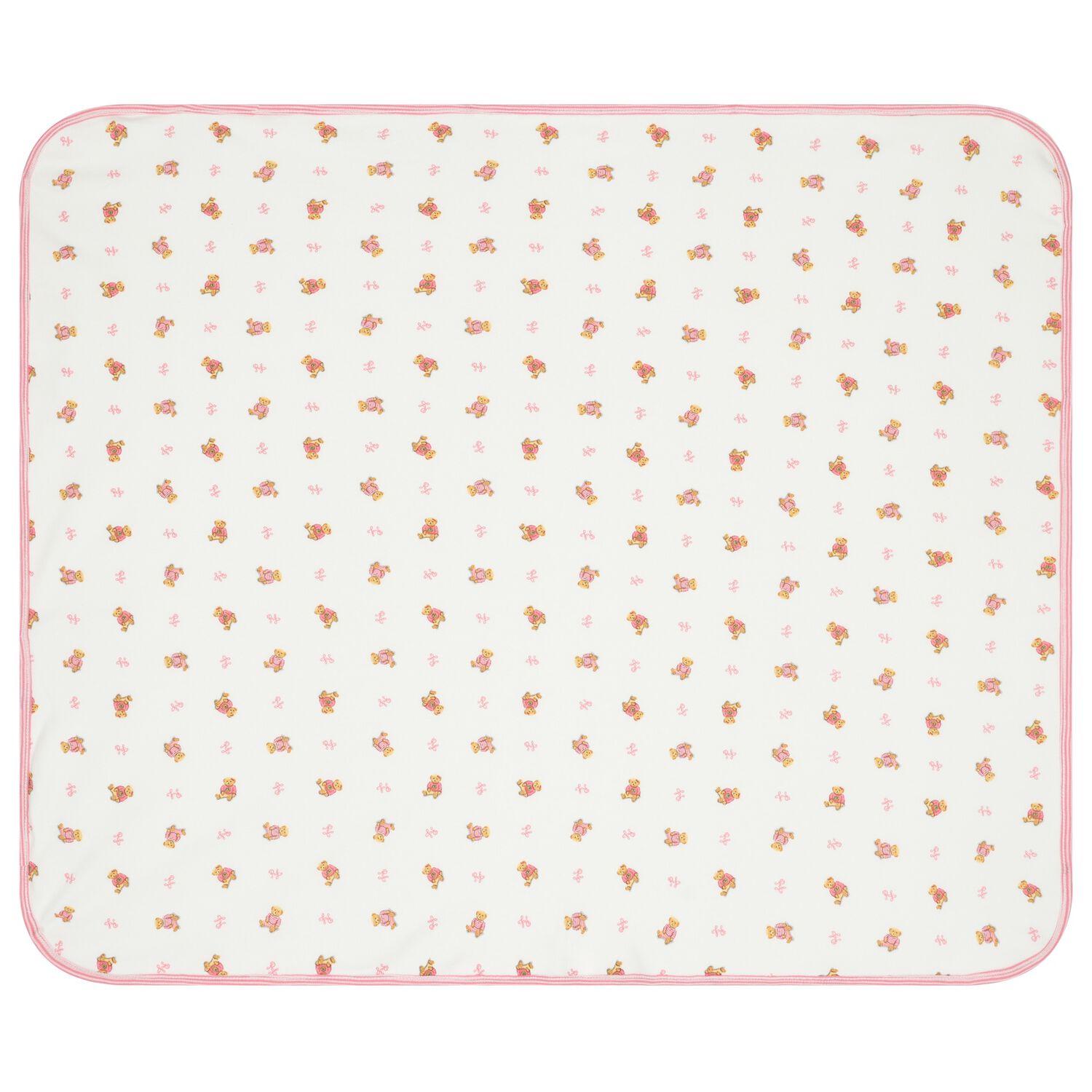 Baby Girls White & Pink Polo Bear Blanket, 1, hi-res