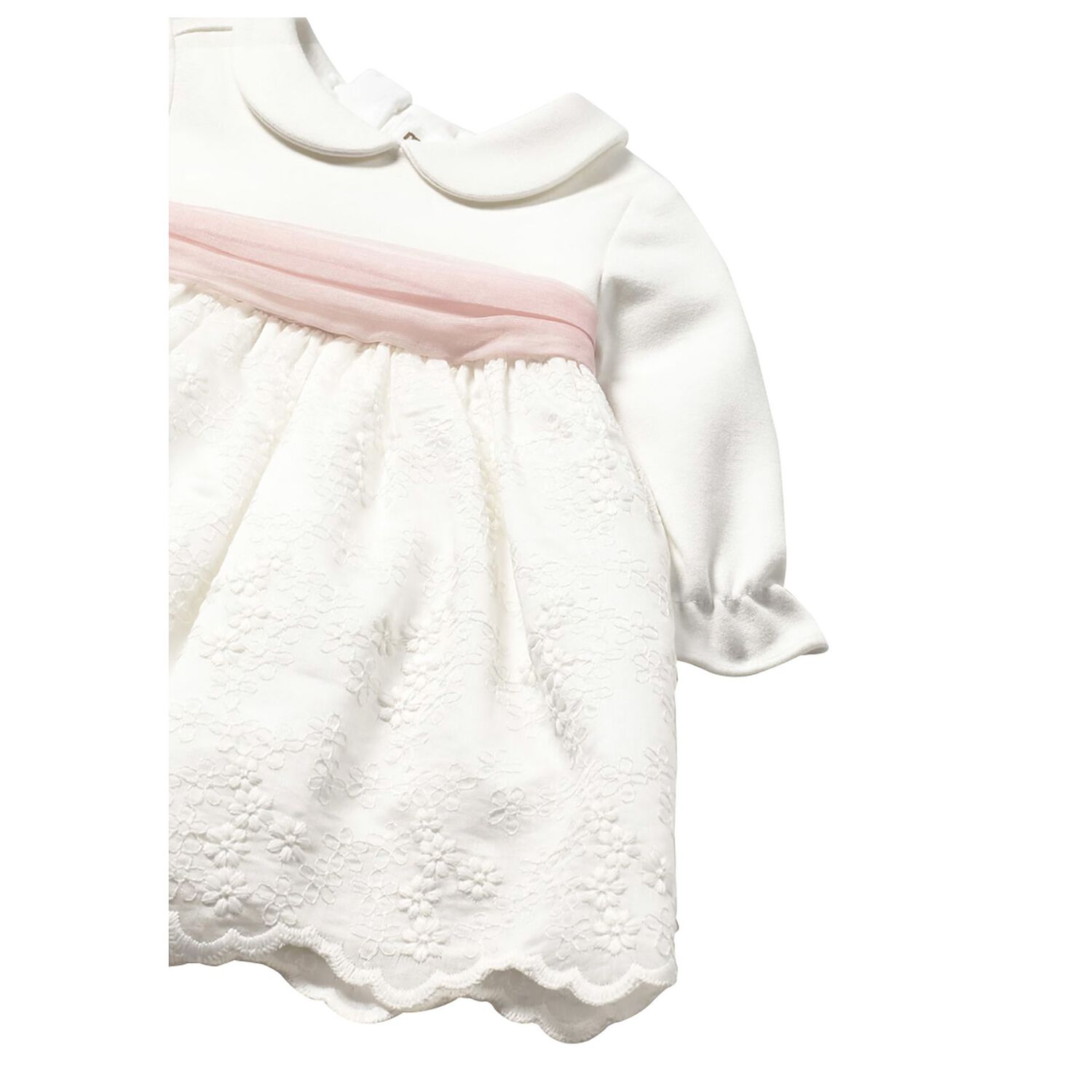 Baby Girls White & Pink Flower Dress, 1, hi-res image number null