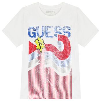 Guess Boys White Logo T-Shirt, 2 Boys White Logo T-Shirt