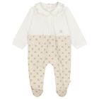 Baby Girls Ivory & Beige Logo Babygrow, 1, hi-res