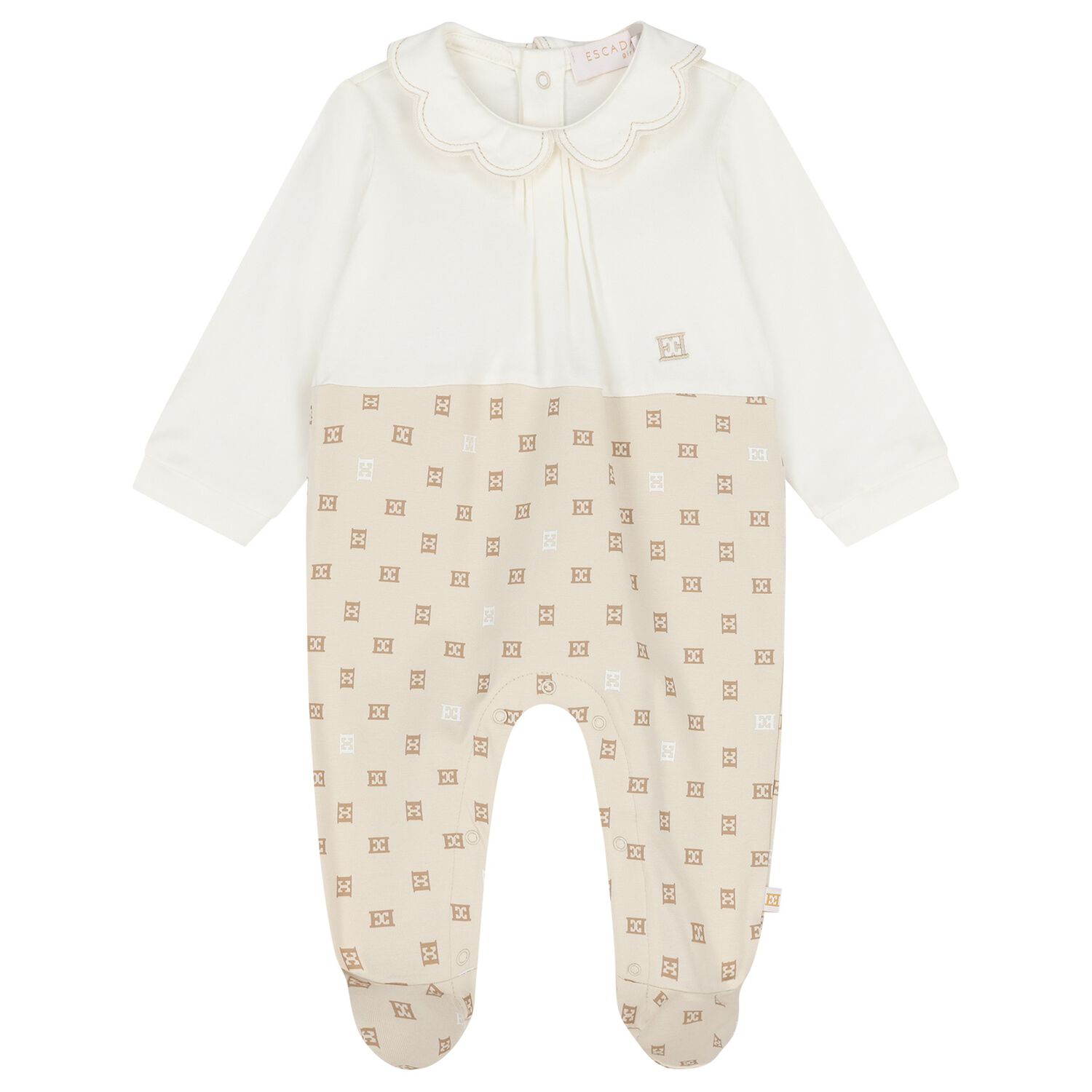 Baby Girls Ivory & Beige Logo Babygrow, 1, hi-res