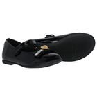 Girls Black Logo Patent Leather Shoes, 1, hi-res