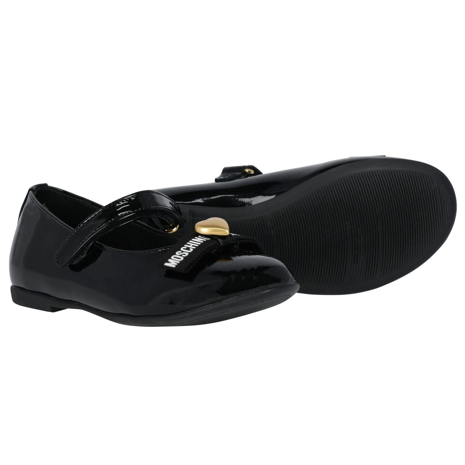 Girls Black Logo Patent Leather Shoes, 1, hi-res