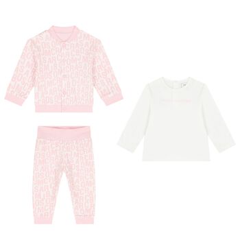 Younger Girls Pink & White Reversible Tracksuit Set