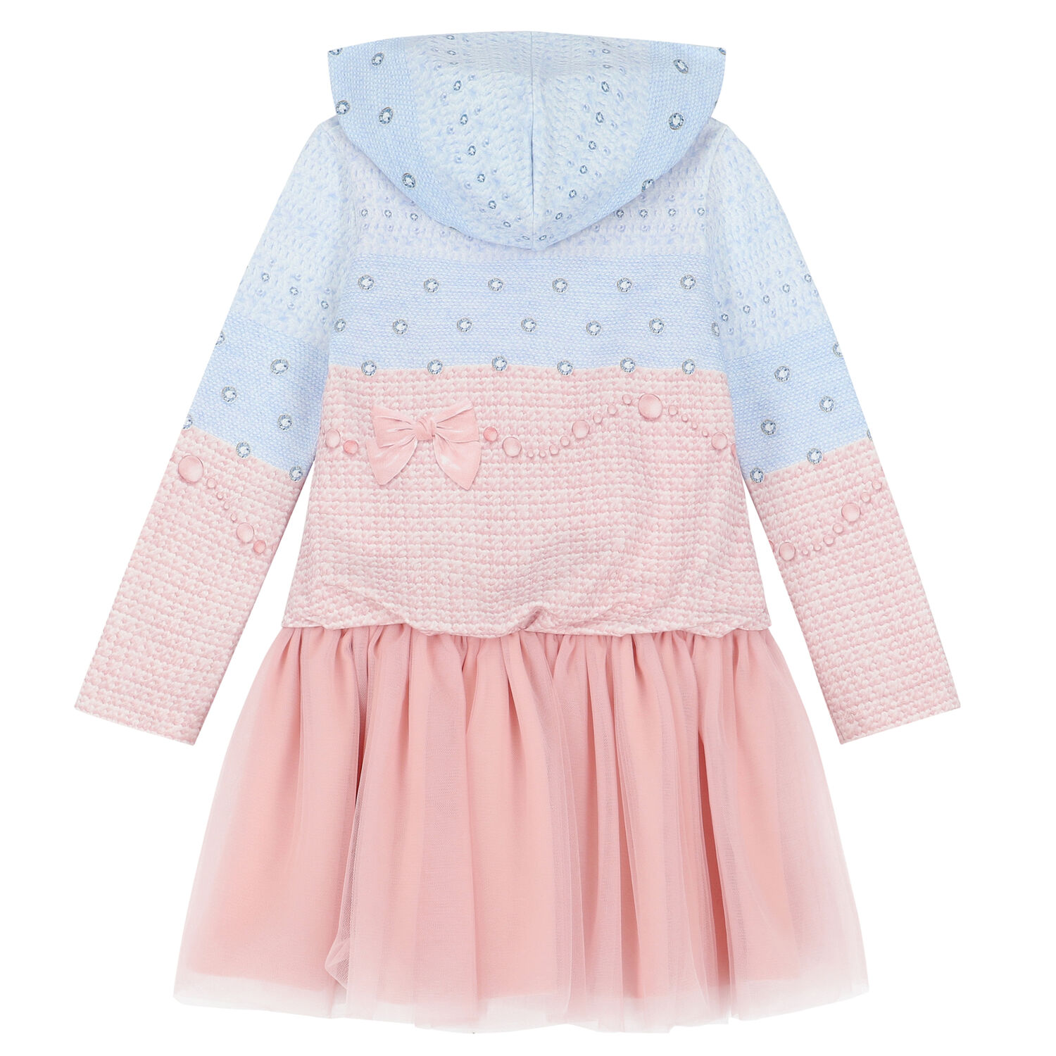 Girls Blue & Pink Embellished Hooded Dress, 1, hi-res image number null