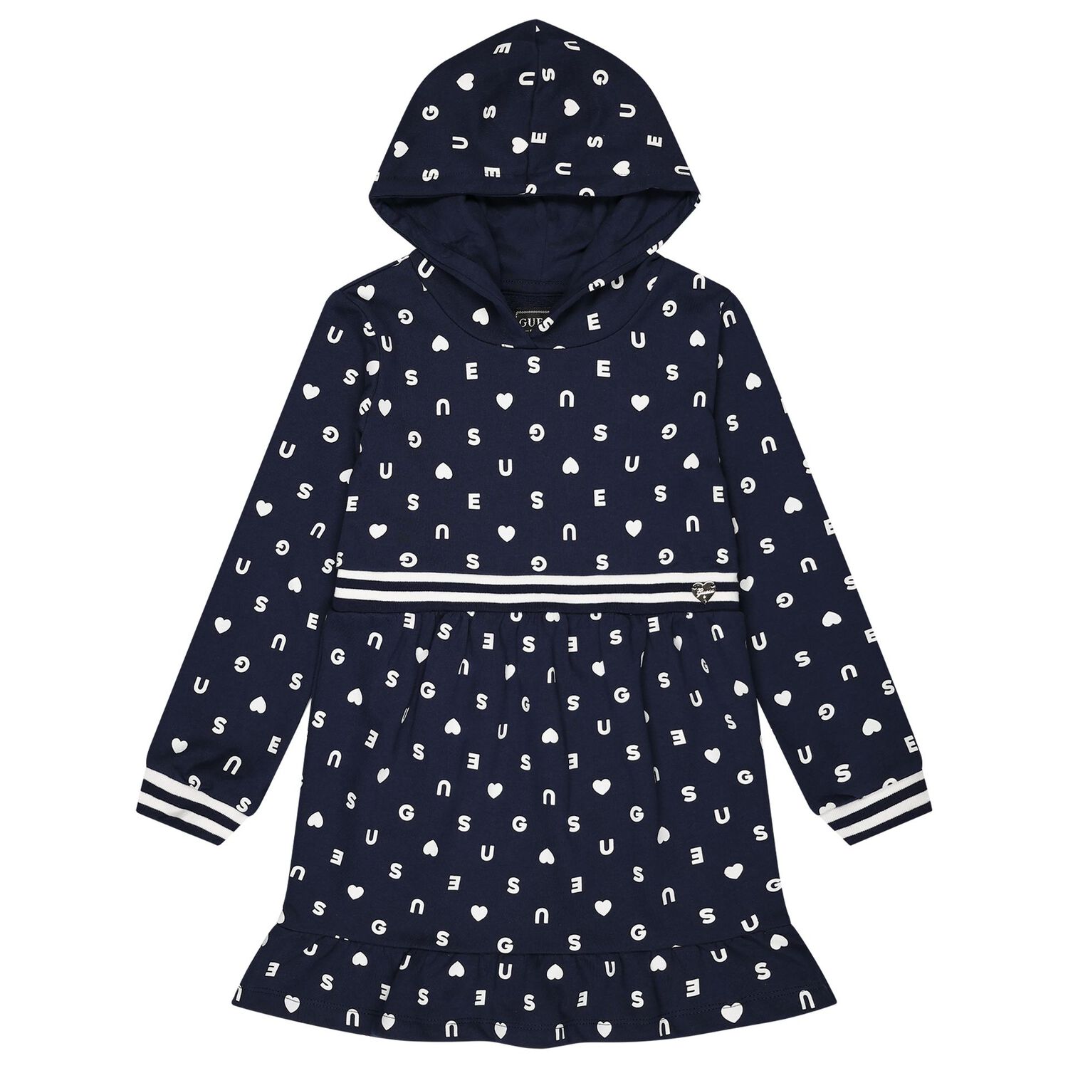 Girls Navy Blue Logo Hooded Dress, 1, hi-res