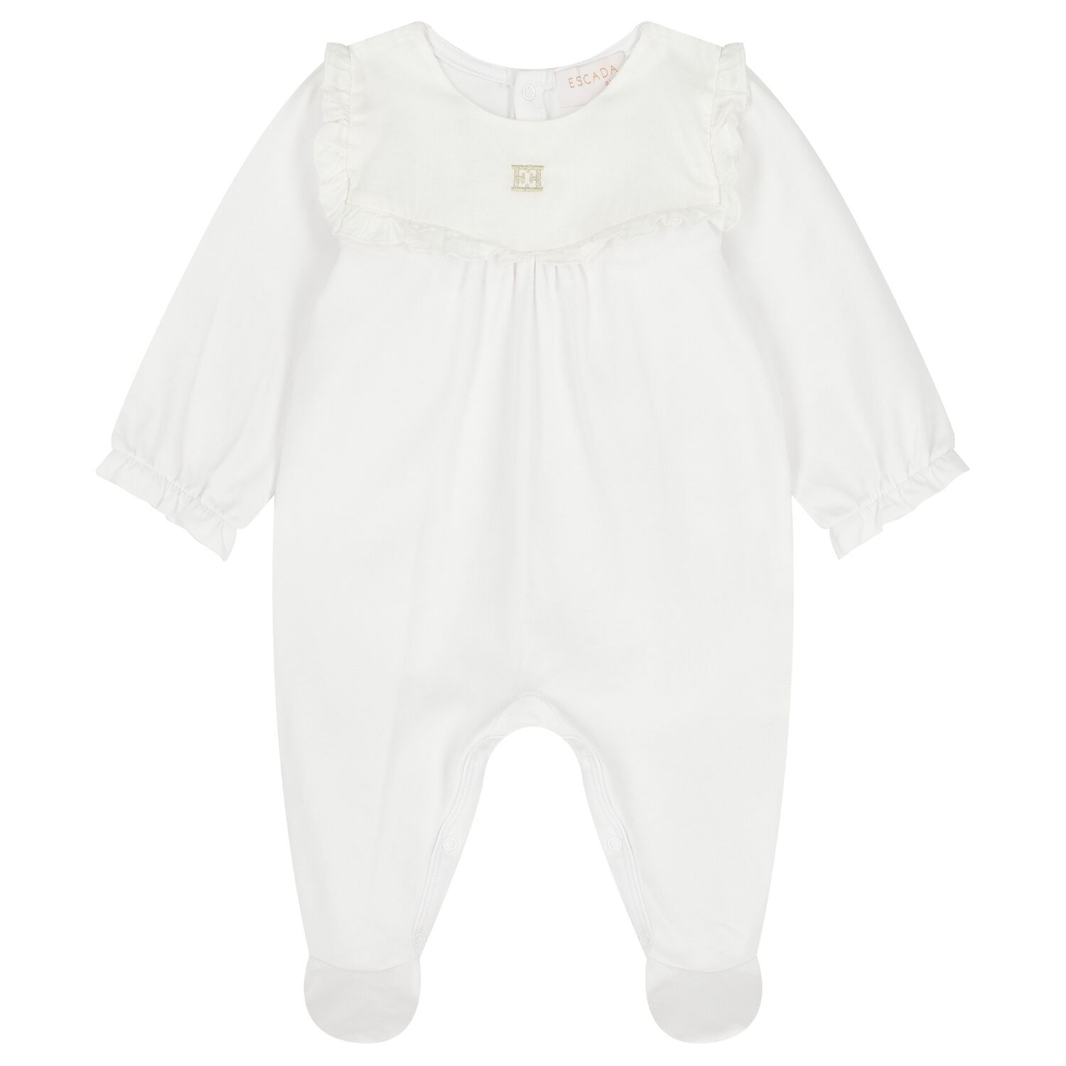 Baby Girls White Logo Ruffled Babygrow, 1, hi-res