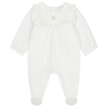 Baby Girls White Logo Ruffled Babygrow