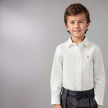 Boys White Slim Fit Logo Shirt