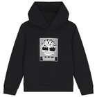 Boys Black Logo Hooded Top, 1, hi-res