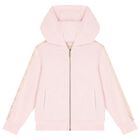 Girls Pink Logo Hooded Zip Up Top, 1, hi-res