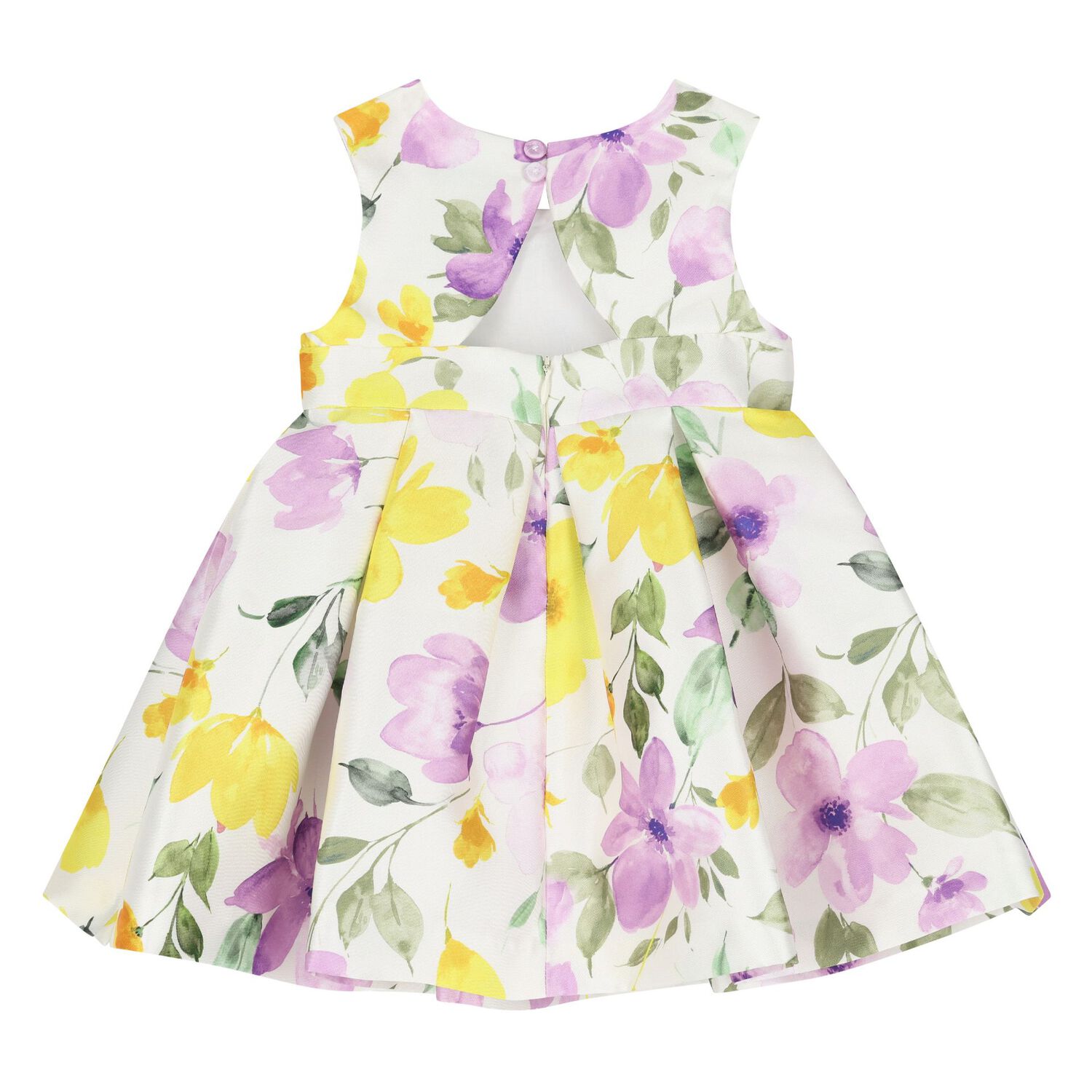 Younger Girls White Floral Satin Dress, 1, hi-res