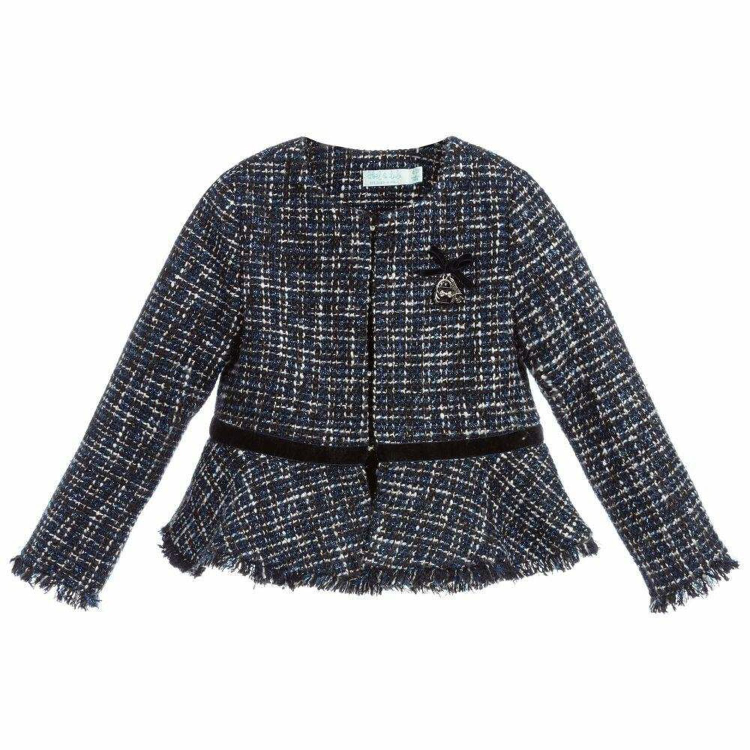 Girls Blue Tweed Jacket, 1, hi-res