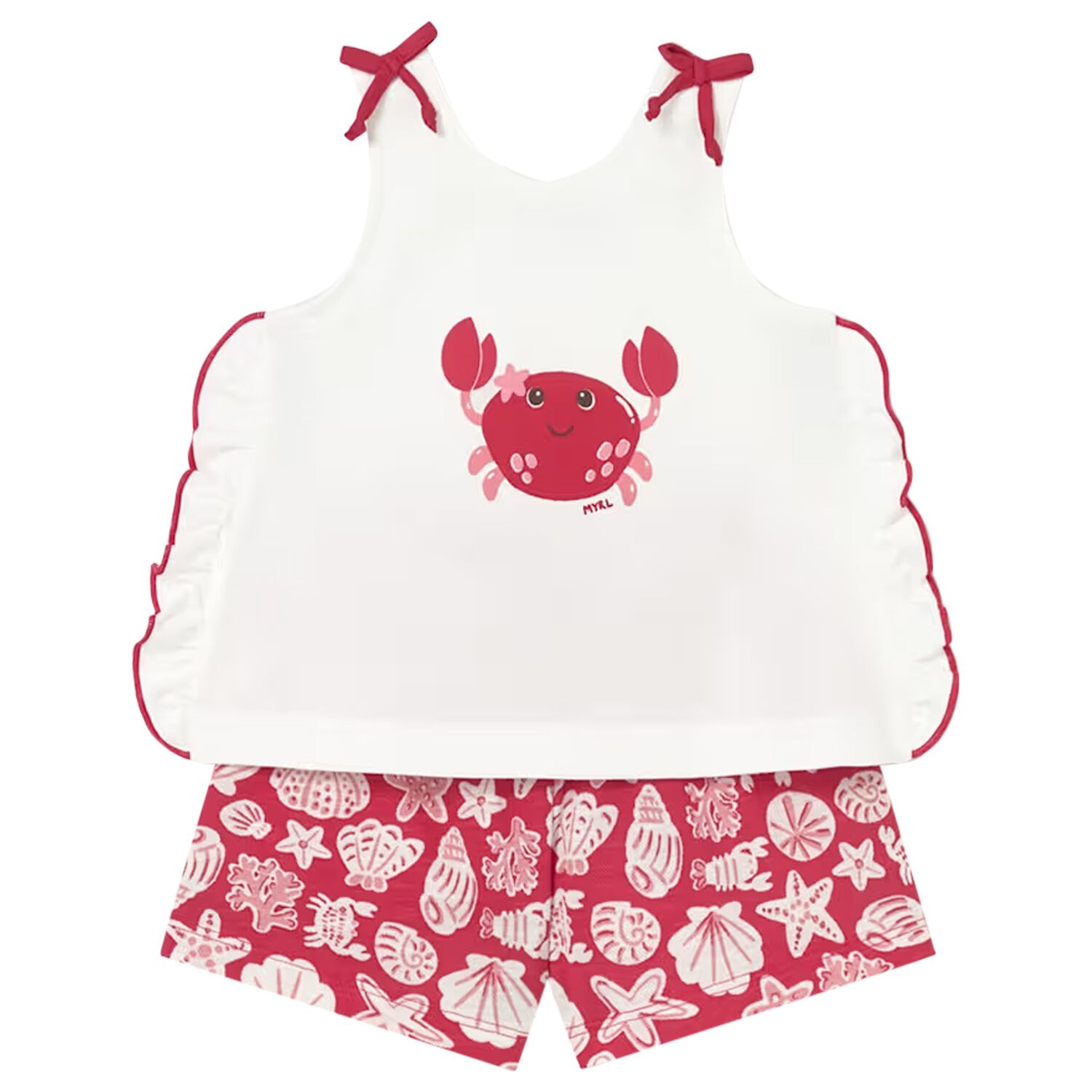 Younger Girls Ivory & Red Crab Shorts Set, 1, hi-res