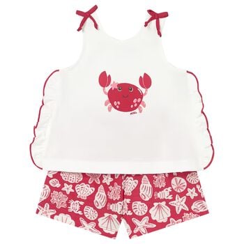 Younger Girls Ivory & Red Crab Shorts Set