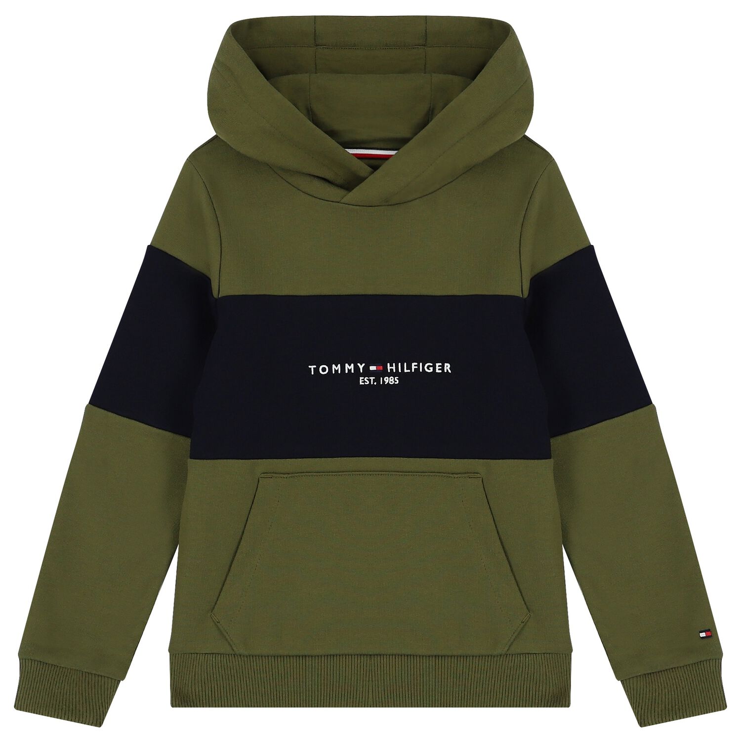 Boys Green & Navy Blue Logo Hooded Top, 2, hi-res