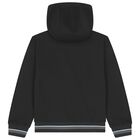 Boys Black Logo Hooded Zip Up Top, 1, hi-res