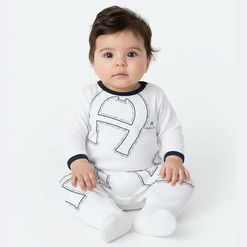 Baby Boys White Logo Babygrow