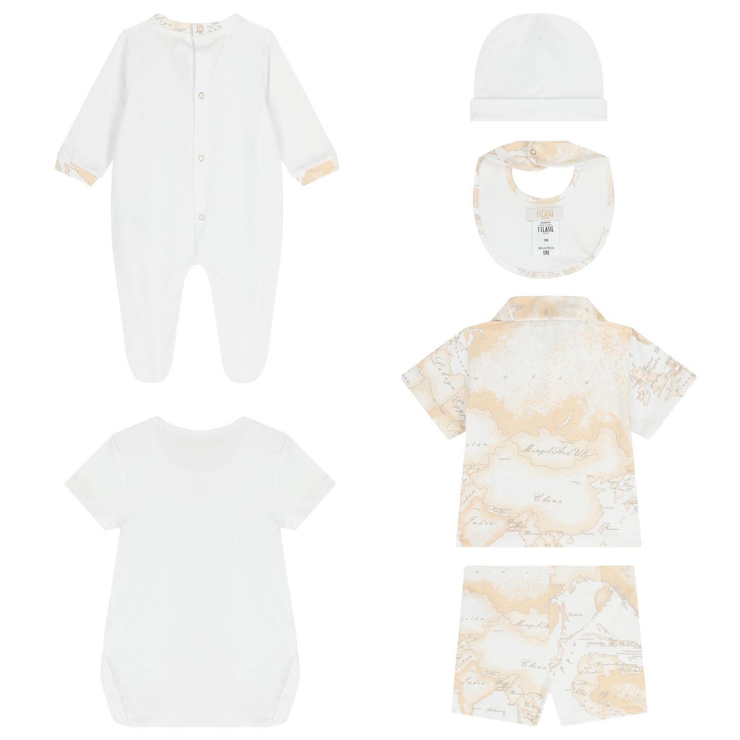 White & Beige Geo Map Babygrow Gift Set, 1, hi-res