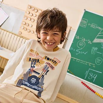 Boys Beige Car Long Sleeve Top, 1 Boys Beige Car Long Sleeve Top