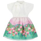 Girls White, Pink & Green Floral Dress, 1, hi-res
