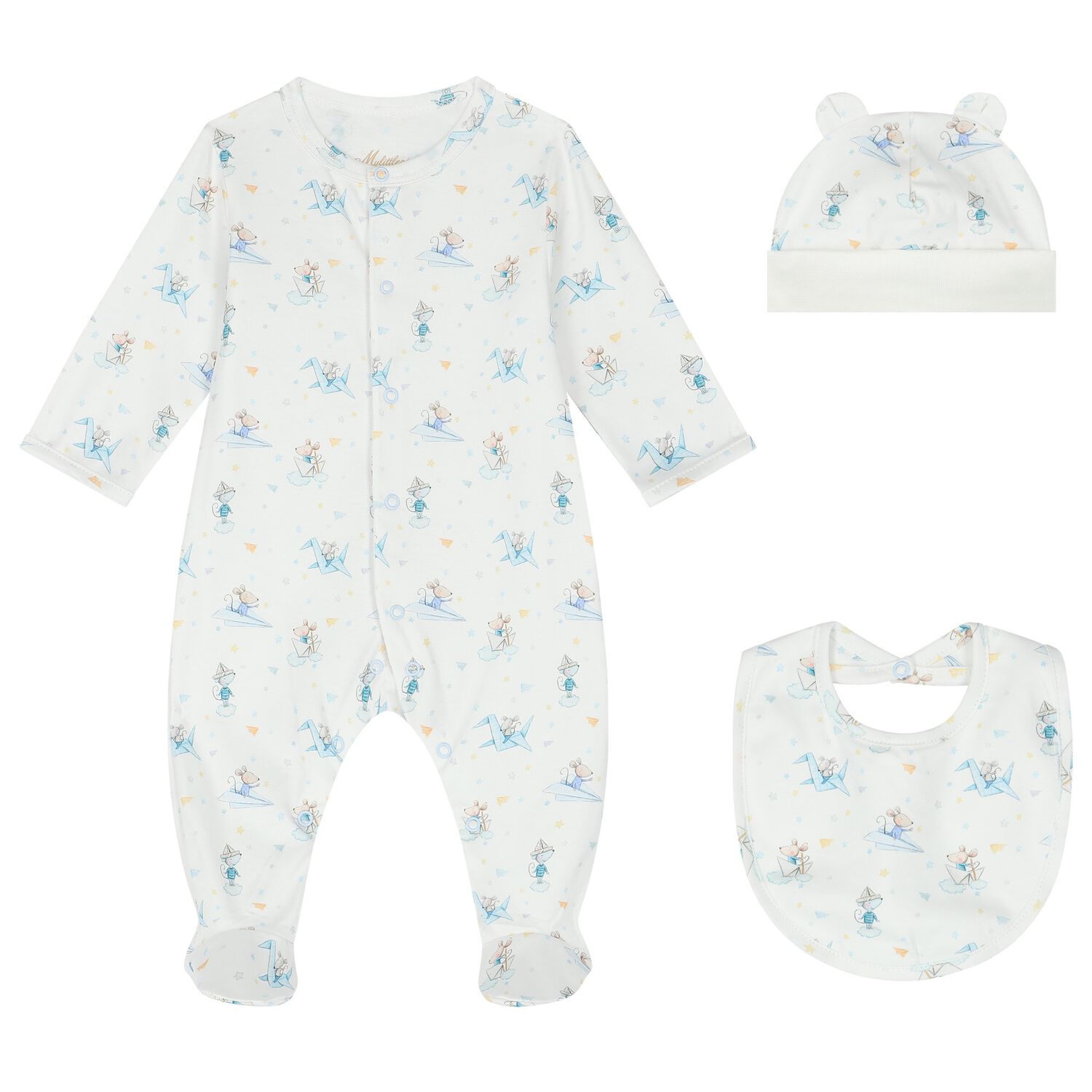 Baby Boys White Cute Mouse Babygrow Set, 1, hi-res