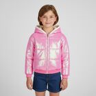 Girls Pink Hooded Sequin Puffer Jacket, 1, hi-res