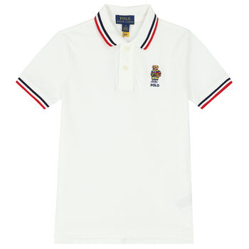 Boys White Bear Logo PiquÃ© Polo Shirt