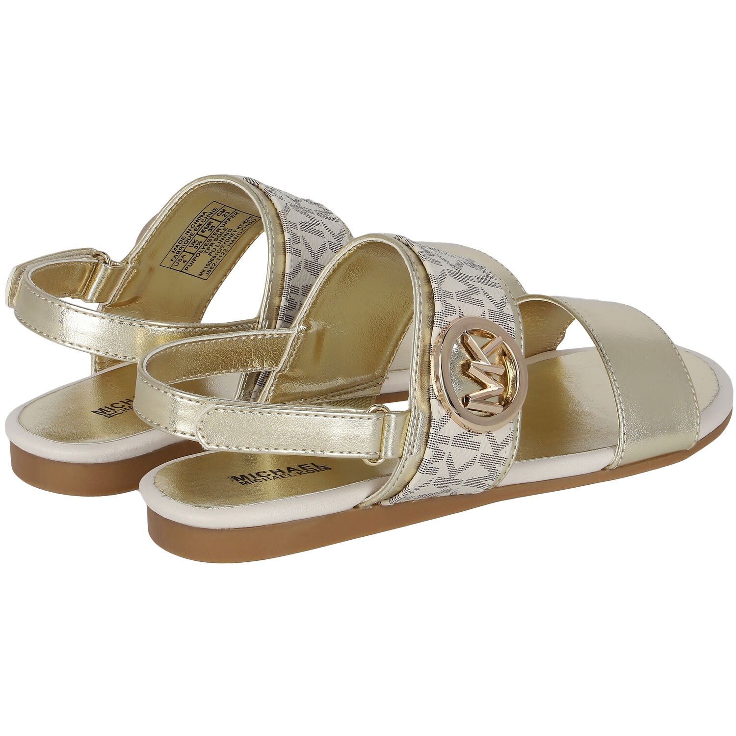 Girls Gold Logo Sandals, 1, hi-res