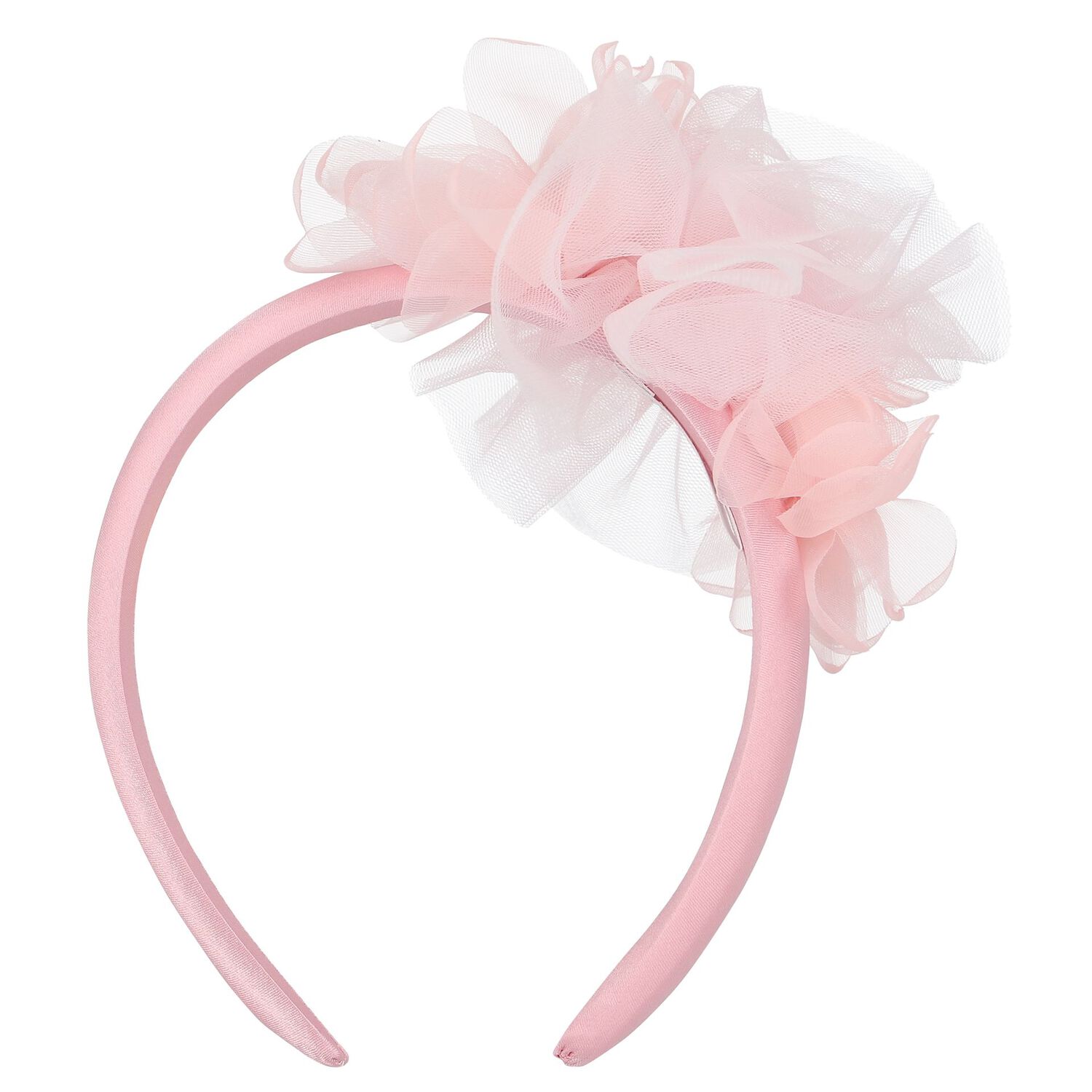 Girls Pink Satin & Tulle Headband, 1, hi-res