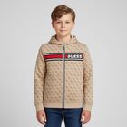 Boys Beige Logo Zip Up Top, 1, hi-res