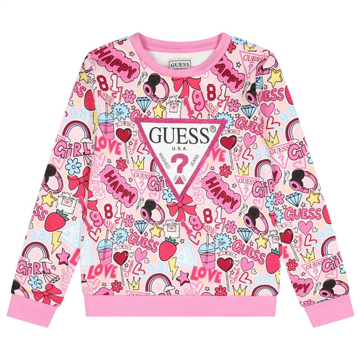 Girls Pink Logo Sweatshirt, 1, hi-res