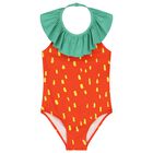 Girls Red & Green Ruffled Swimsuit, 1, hi-res